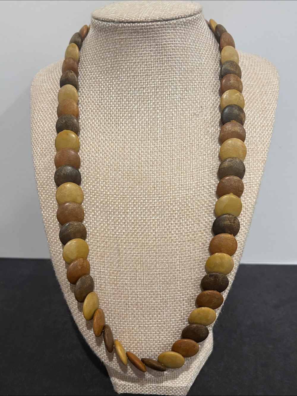 Vintage Earth Tone Flat Disc Beaded Statement Necklace